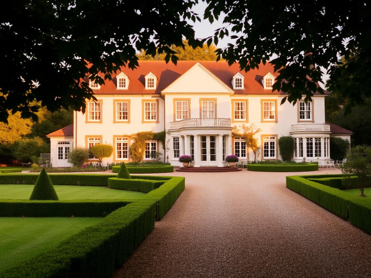 A country house estate at golden hour